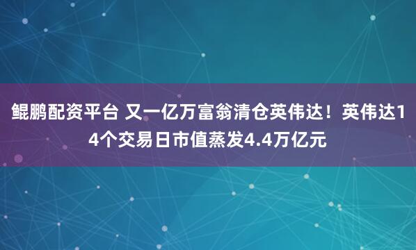 鲲鹏配资平台 又一亿万富翁清仓英伟达！英伟达14个交易日市值蒸发4.4万亿元
