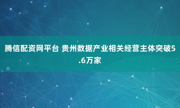 腾信配资网平台 贵州数据产业相关经营主体突破5.6万家